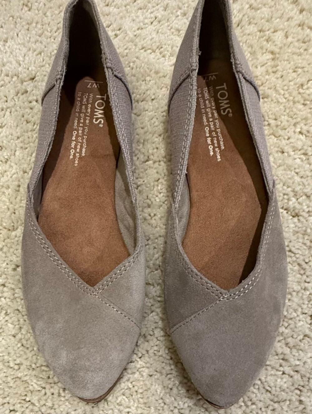 TOMS Women's Gray Jutti Suede/Canvas Ballet Flats Almond Toe Padded Insole 7